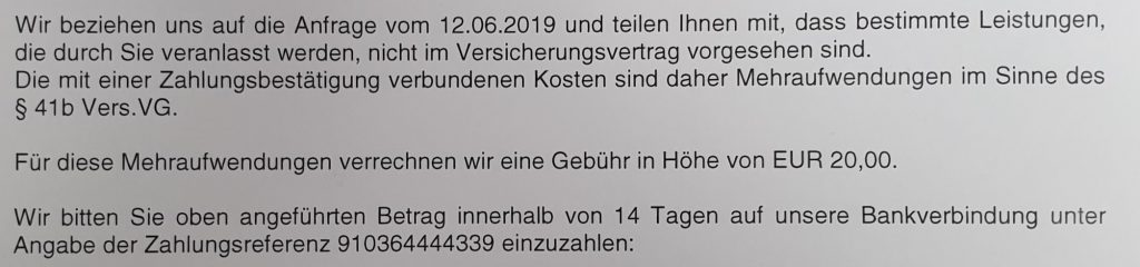 Zukunftsvorsorge / Prämienpension - Die Versicherung verrechnet zusätzliche Kosten, wenn man man die Prämienhöhe erfahren möchte.