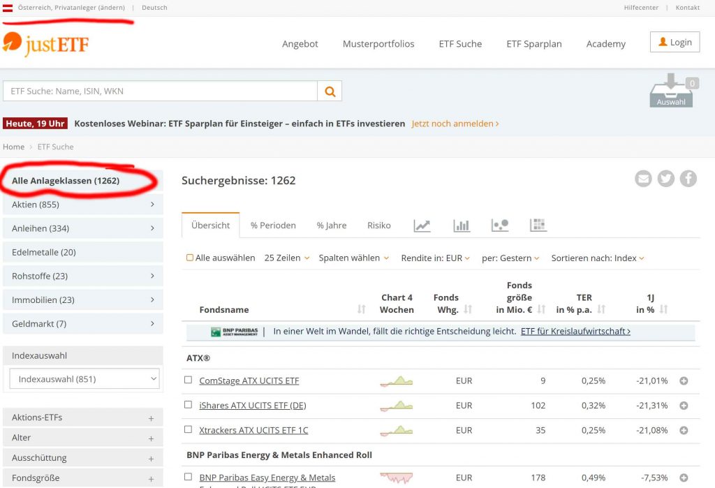 justetf.com Wie man als ÖsterreicherIn ETFs findet.