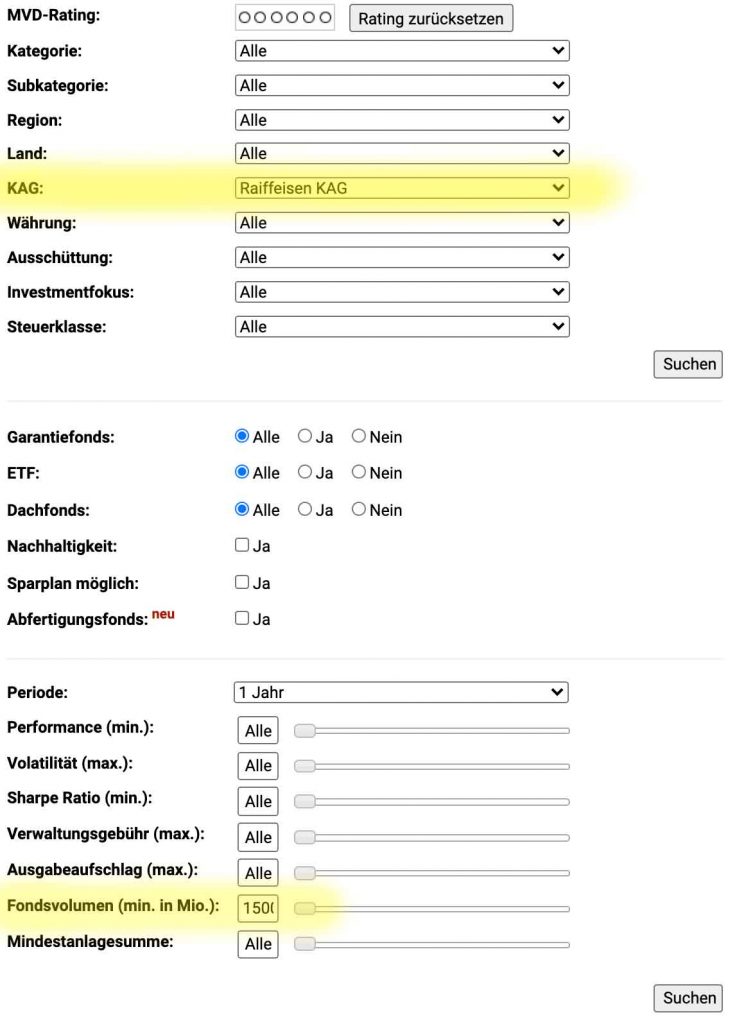 Suche des größten Raiffeisen-Fonds. KAG (Kapitalanlagegesellschaft) & Fondsvolumen (in Mio.). Beliebteste Mischfonds Österreichs. Raiffeisen