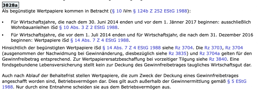 Verweis auf den §14 (7) Z.4 EStG in der Einkommenssteuerrichtlinie.