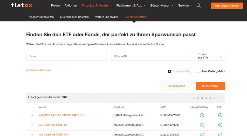 flatex - 1268 sparplanfähige ETFs im Jänner 2023